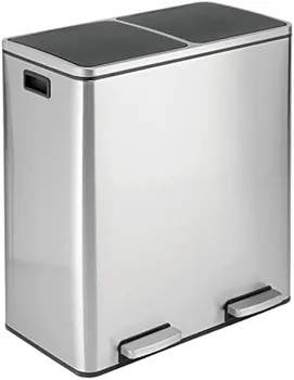  16 галлонов / 60 литров металлической стали, двухсекционный ступенчатый мусорный бак; Комбинированный мусорный бак / ресайклер с двойным мусорным ведром для кухни; Держит