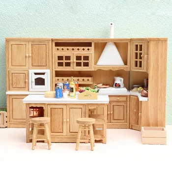 1Set 1:12 Кукольный домик Миниатюрная кухонная мебель Раковина Шкаф Плита Шкаф Шкаф Кухонный стол Табурет Модель декора Игрушка