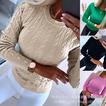 2023 осень зима новая мода женская одежда сплошной цвет твист текстура свитер повседневный удобный универсальный топ