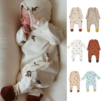 2024 Весна и осень Новая детская хлопковая пижама для ног Детский комбинезон с длинным рукавом для новорожденных