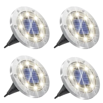 4 шт. Наземные фонари Улучшенные солнечные наземные фонари, 8 светодиодных водонепроницаемых дисковых фонарей для сада, простые в использовании