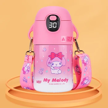480 мл Sanrio Hello Kitty Kids Мини-термос Бутылка Кружка Температурный дисплей Портативная соломинка Изолированная чашка Аниме Вакуумные колбы Кружка