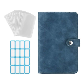 6 Ring Notebook Binder PU Leather Binder Обложка для блокнота Синяя с прозрачным пластиком A6 Binder Envelope Bag Blue