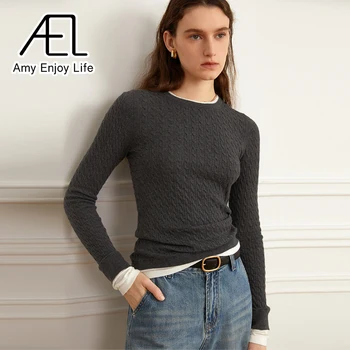 AEL original minimalistischer Stil gefälschte zweiteilige Patchwork Pullover für Damen Herbst und Winter Rundhalspullover Strick