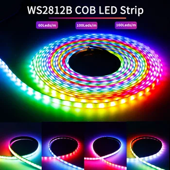 DC5V WS2812B RGBIC COB Светодиодная лента WS2812 Индивидуальная адресация высокой плотности 60/100/160 светодиодов/м Светодиодный светильник Smart Dream Color COB
