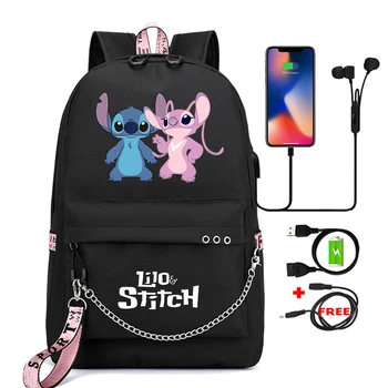 Disney Lilo Stitch Рюкзак Девочка Мультфильм Книжная сумка Дорожные сумки Студент Подростки Дети Рюкзак Мальчик Школьная сумка Ежедневный рюкзак