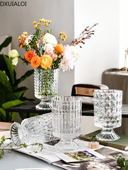 DXUIALOI современная минималистичная прозрачная стеклянная ваза высокие ножки ваза гидропонный контейнер настольная цветочная композиция украшение дома
