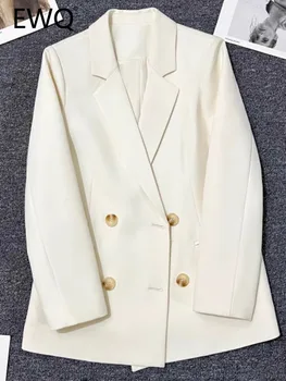 EWQ Сладкий стиль Шикарный и элегантный женский пиджак с длинным рукавом Двойной рукав Однотонный пиджак с насечкой Осень 2023 Новинка 27SN3235