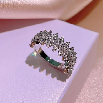 Fashion 100% Silver Color Ring Finger Spikes Кольцо Для Женщин Со Штампом Ювелирные Изделия Pave CZ Свадьба Специальный Рождественский Подарок
