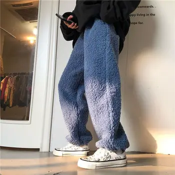 Gidyq Зимние спортивные штаны с высокой талией для ягненка Корейские женские уличные свободные брюки Все соответствуют женским толстым теплым повседневным брюкам Новый