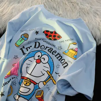 ins Милые небесно-голубые детские мультяшные кошки графические футболки хип-хоп кавайная одежда для подростков Японский стиль Харадзюку Лето Большой 2XL