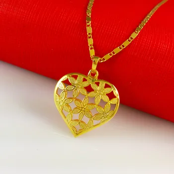 Korea 24K Золотое Ожерелье Сердце Кулон Ожерелье Для Женщин Ювелирные Изделия Подарок