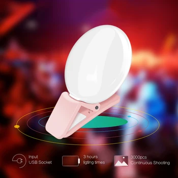 Mini Q Селфи Кольцевой Светильник Светодиодная вспышка Объектив Телефона Светильник USB Перезаряжаемый Зажим Мобильный Телефон Заполняющая Лампа Женщины Селфи Огни