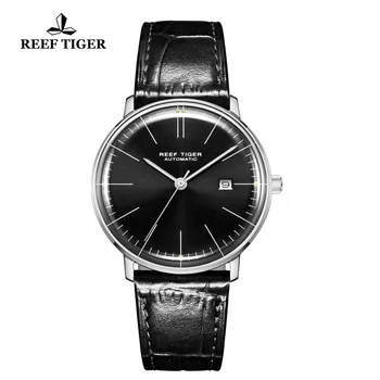 Reef Tiger / RT Роскошные мужские часы в простом стиле Ультратонкий стальной ремешок из натуральной кожи Водонепроницаемые автоматические часы RGA8215