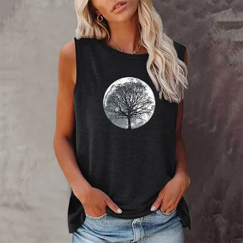 Seeyoushy Earth Tree Женская свободная футболка без рукавов Новая женская футболка Harajuku Fashion O-Neck Женская футболка Женские топы Винтажные Camisetas