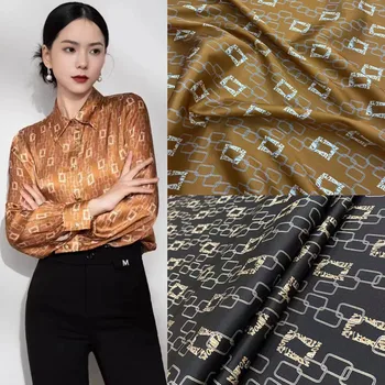 Spring Новый двухцветный простой геометрический принт 21mumi Stretch Twill Silk Ткань Высококачественная рубашка ручной работы Дизайнерская атласная ткань