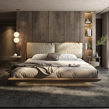 style подвесная кожаная кровать минималистичная мягкая сумка двуспальная кровать главная спальня с большой двуспальной кроватью и светлой спальней