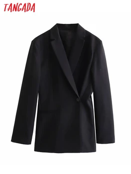 Tangada Женщины 2023 Модный пиджак с крестом на пуговицах Пальто Винтаж с длинным рукавом Женское пальто QD279