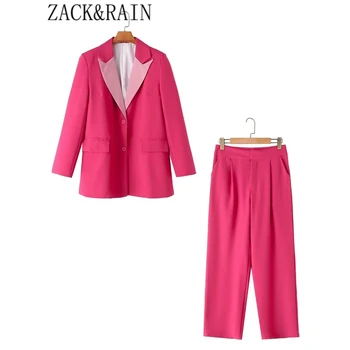 ZACK RAIN Женский костюм 2023 Осенняя мода Женский повседневный набор из двух частей из двух частей, соответствующий однобортному костюму для женского костюма