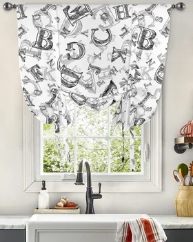 английский алфавит текстурная занавеска для гостиной кухни с завязкой короткие шторы регулируемый стержень карманные шторы