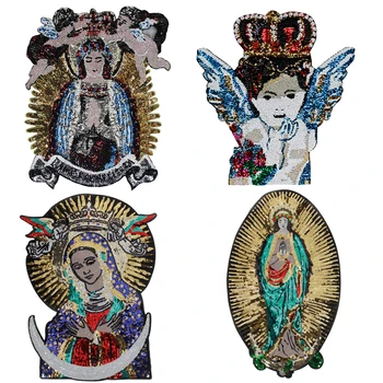 Большие пайетки Крылья Мария Богиня Вышивка Патчи для одежды Аппликация для джинсов DIY Пришить аксессуары