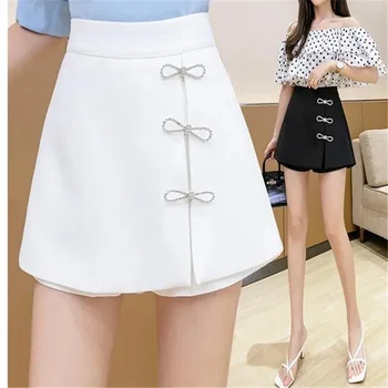 Весна-лето шорты с завышенной талией юбка со стразами шикарный бант кавайные шорты женские 2021 новый корейский стиль одежда элегантная короткая женщина