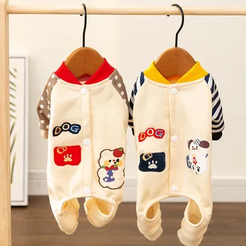 корейская версия одежды для собак милая мультяшная четырехногая собака пэчворк свитер зимний тедди теплые комбинезоны товары для домашних животных