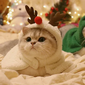 Кошка Рождественский плащ с капюшоном Домашнее животное Собака Костюм Накидка с шапкой Милый котенок Щенок Красное Пончо Санта-Клаус Косплей Халат для рождественской вечеринки