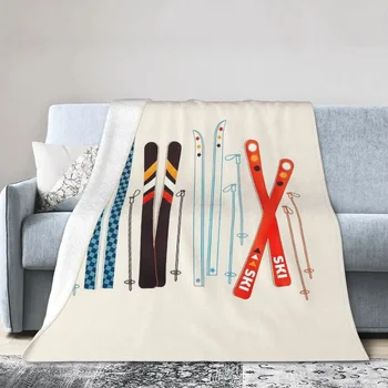  красочные ретро лыжи иллюстрации одеяла мягкое теплое фланелевое одеяло для кровати гостиная пикник путешествия домой диван
