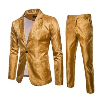 Мужской костюм с цветочным золочением на одну пуговицу (пиджак + брюки) Блейзер для прополки на сцене Мужчины Slim Fit Костюмы 2023 Костюм Homme