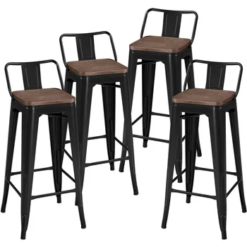 набор из 4 металлических барных стульев со спинкой, черные барные стулья