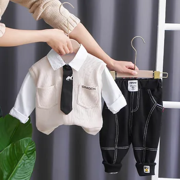 Наряды для малышей Весна Осень Мультфильм Пэчворк Пуловер Футболки с длинным рукавом и брюки Корейский набор одежды для мальчиков для Hosptial