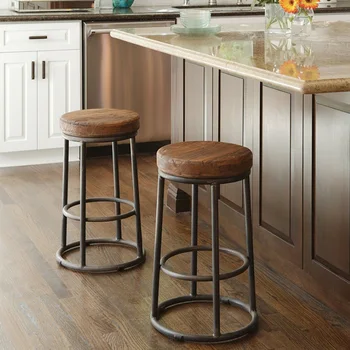  низкий кожаный барный стул круглый коричневый винтажный кухонный обеденный стул стойка минималистичный дизайн современная мебель Krzesło Barowe