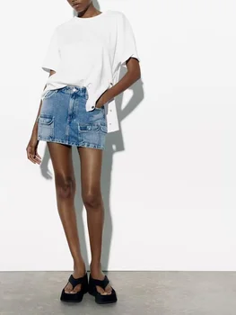 Новая женская летняя мода всематчевая повседневная индивидуальность милая джинсовая юбка Ruili с инструментами