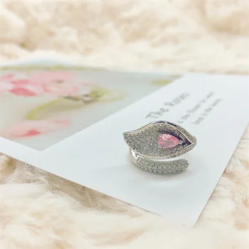 Новое женское открытое кольцо из розового кристалла с бриллиантовым сусальным бриллиантом в Японии и Южной Корее и сладким темпераментом из серебра 925 пробы
