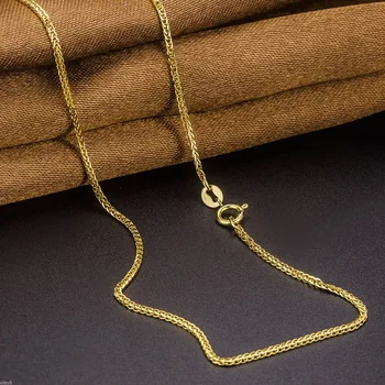 Новое ожерелье из чистого 18-каратного желтого золота женское 1 мм пшеничное звено цепь 16-20 дюймов