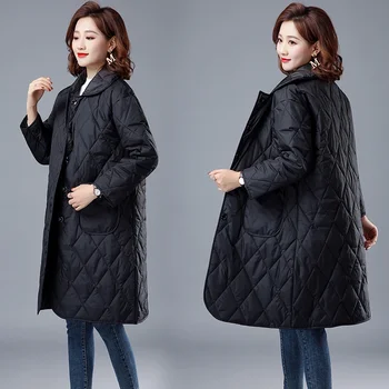 Новое осенне-зимнее пальто Женская длинная куртка Femme Стеганые парки Мягкая легкая верхняя одежда оверсайз черный женский