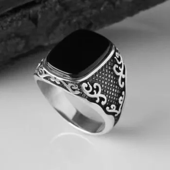 Новые европейские и американские персонализированные ретро серебряные простые мужские кольца черные глянцевые ювелирные изделия