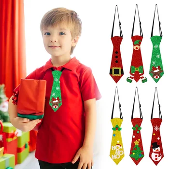 Новый войлочные рождественские галстуки Санта-Клаус Снеговик Лось Регулируемые эластичные веревочные стяжки для мальчиков и девочек Дети Рождественские галстуки на шею Новогодний подарок