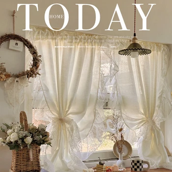 Однотонные кремовые прозрачные шторы для гостиной, плотные тюлевые шторы для спальни девочек, элегантные французские шторы из вуали, домашний декор