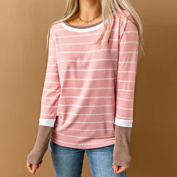  полосатый приталенный свитер женский пуловер с круглым вырезом подложка 25115193