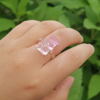 Прозрачное кольцо с медведем конфетного цвета для женщин Корейская модная бижутерия Kpop Мультфильм Животное Акриловые кольца Девушка Подарок для вечеринки