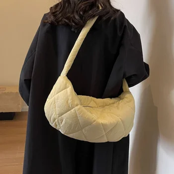  Простая однотонная нейлоновая женская сумка через плечо Сладкая мода большой емкости Женские сумки под мышкой Повседневная ромб Женская сумка Tote
