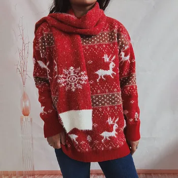 Рождественский стиль пуловер свитер женский Y2k осень/зима с круглым вырезом пары вязать свитер рождественская одежда