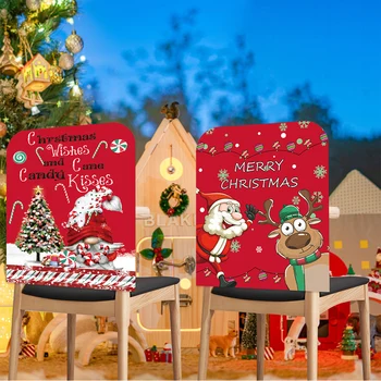 Рождественский стиль Стул Задняя крышка Санта-Клаус Шапка Рождественские украшения для дома Новогоднее украшение Половина упаковки Чехлы для стульев Декор