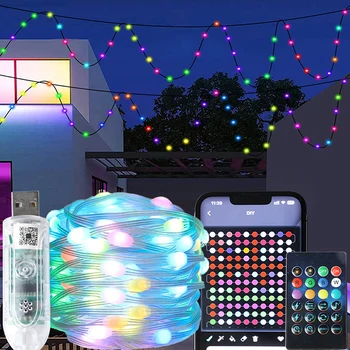  светодиодные гирлянды RGBIC USB Приложение для телефона Управление волшебными огнями Гирлянда для Нового года Рождественская елка Домашний сад Свадебный декор