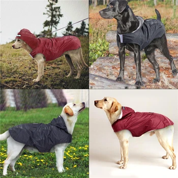  Собака Дождевик Водонепроницаемая куртка с капюшоном Дождь Пончо Одежда для домашних животных Одежда со светоотражающей полосой для всех размеров Большие щенки