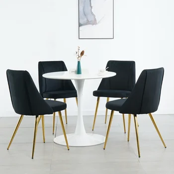современный простой бархатный обеденный черный стул для домашней спальни, стул для одежды, стул для студенческого стола, золотые металлические ножки (набор из 4 шт.)