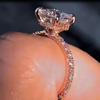 Твердое 14-каратное розовое золото Женское свадебное юбилейное кольцо 1 2 3 4 5 карат подушка муассанит бриллиантовое кольцо модный