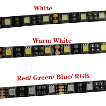  Черная светодиодная лента PCB 5050, DC12 В, 60 светодиодов / м, 5 м 300 светодиодов, IP20 / IP65 водонепроницаемый, RGB, белый, теплый белый, красный, зеленый, синий RGBW RGBWW
